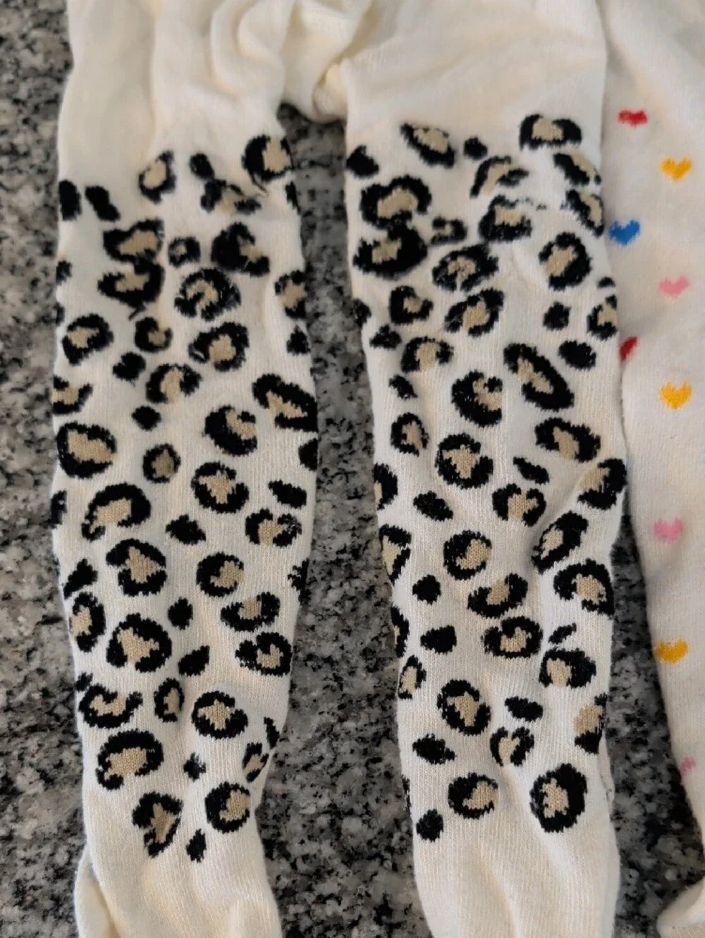 Girls' White Patterned Tights - Leopard and Heart Designs